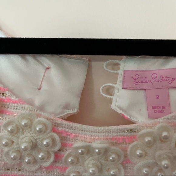 Lilly Pulitzer Pearl Beaded Pink Shift Tweed Dress - Picture 4 of 4